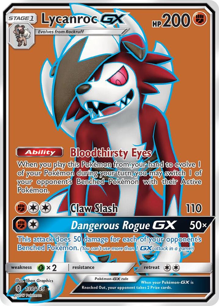 Lycanroc GX (Full Art) 138/145 card from SM - Guardians Rising