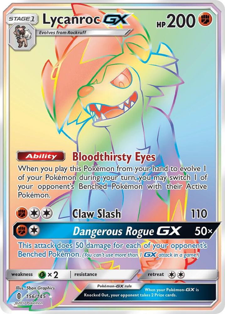 Lycanroc GX (Secret) 156/145 card from SM - Guardians Rising