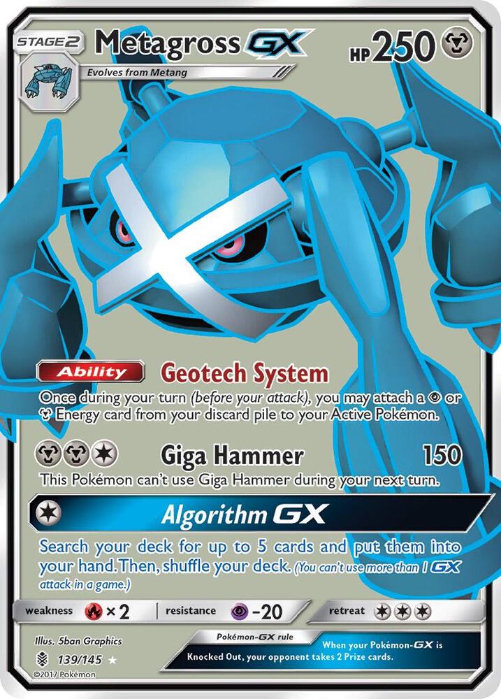 Metagross GX (Full Art) 139/145 card from SM - Guardians Rising