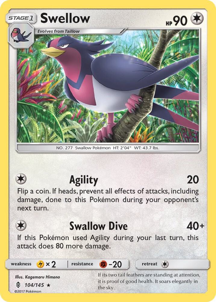 Swellow 104/145 card from SM - Guardians Rising