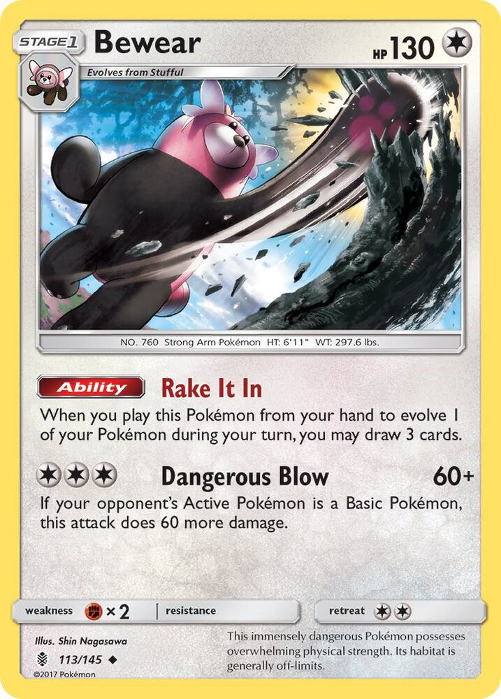 Bewear 113/145 card from SM - Guardians Rising