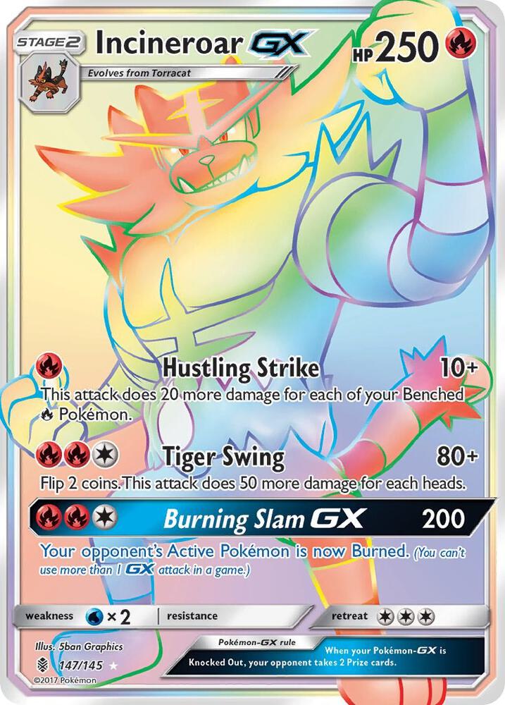 Incineroar GX (Secret) 147/145 card from SM - Guardians Rising