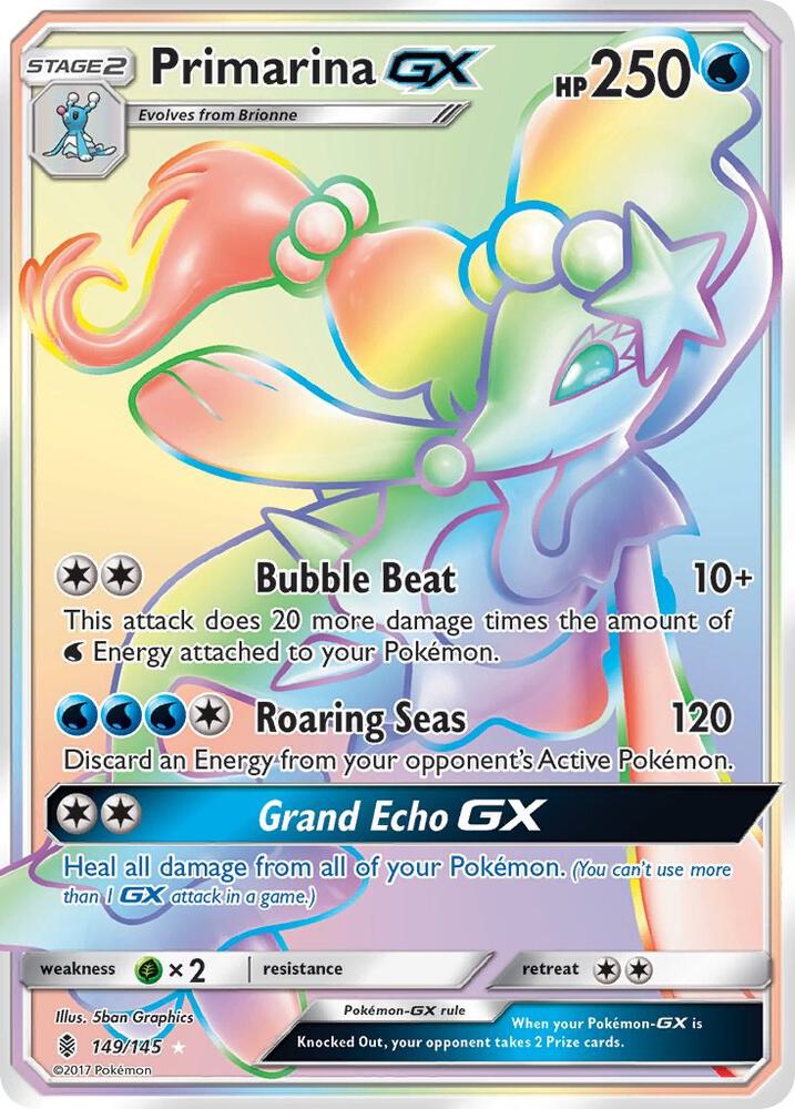 Primarina GX (Secret) 149/145 card from SM - Guardians Rising