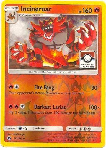 Incineroar - 26/149 (Pokemon League) 026/149 card from League & Championship Cards