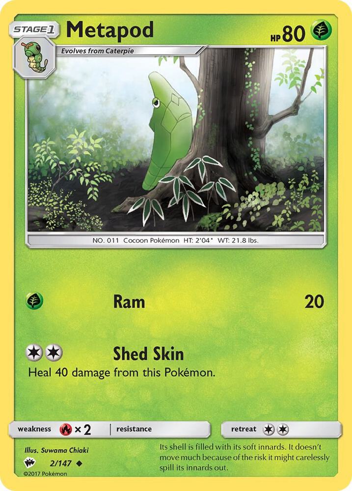 Metapod 2/147 card from SM - Burning Shadows