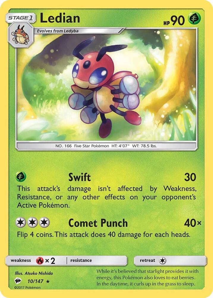 Ledian 10/147 card from SM - Burning Shadows