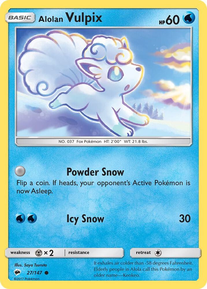 Alolan Vulpix 27/147 card from SM - Burning Shadows