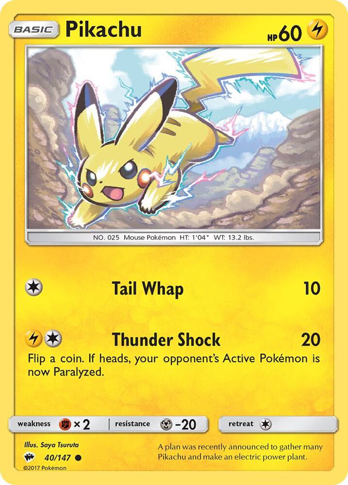 Pikachu 40/147 card from SM - Burning Shadows
