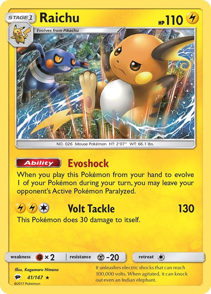 Raichu 41/147 card from SM - Burning Shadows