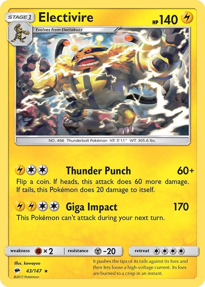 Electivire 43/147 card from SM - Burning Shadows