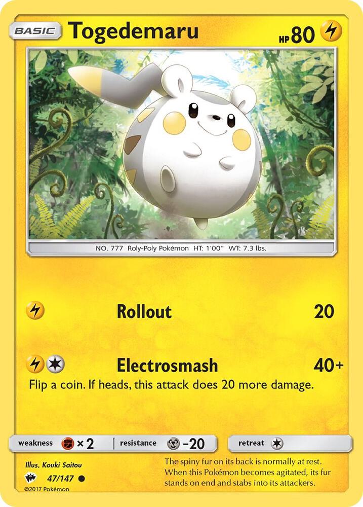 Togedemaru 47/147 card from SM - Burning Shadows