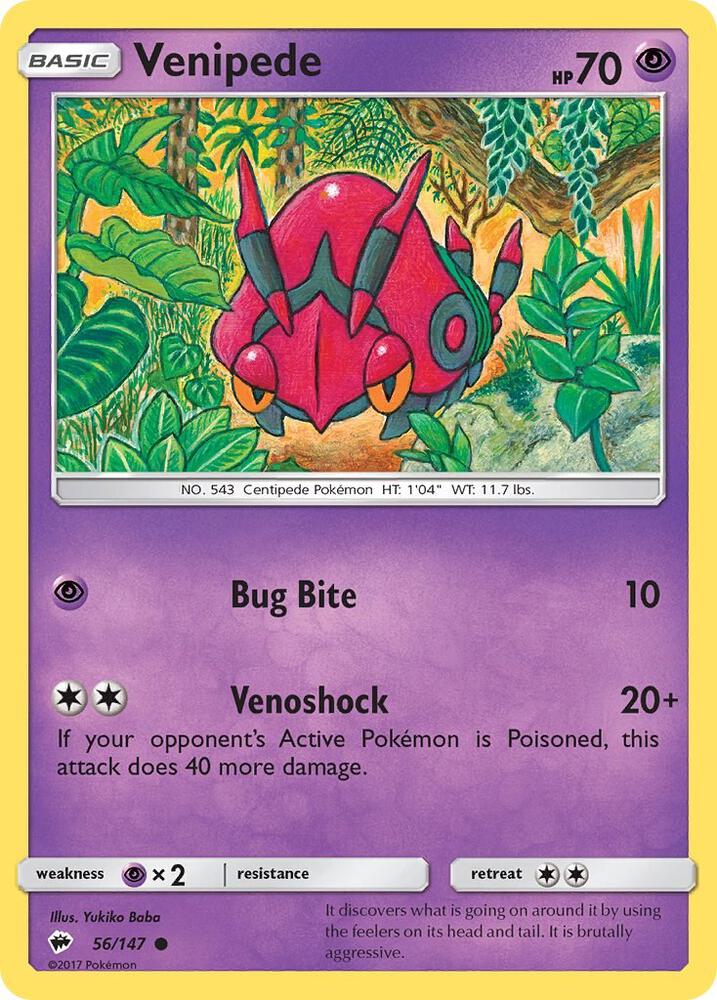 Venipede 56/147 card from SM - Burning Shadows