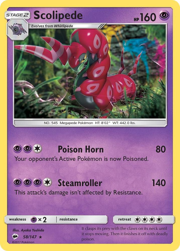 Scolipede 58/147 card from SM - Burning Shadows