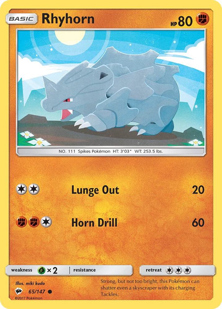 Rhyhorn 65/147 card from SM - Burning Shadows