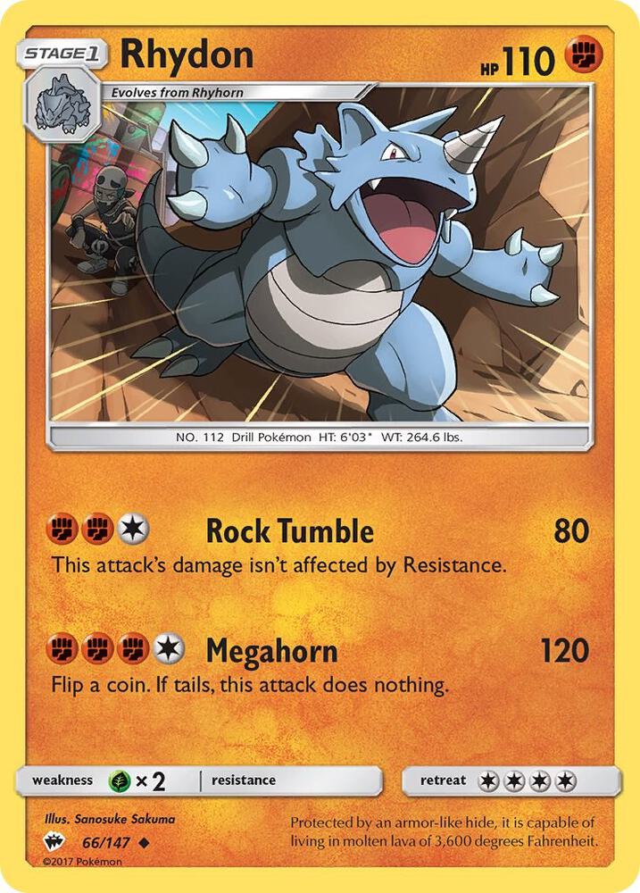 Rhydon 66/147 card from SM - Burning Shadows