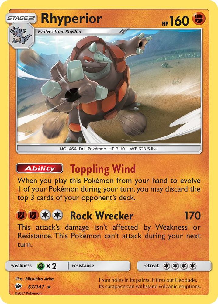 Rhyperior 67/147 card from SM - Burning Shadows