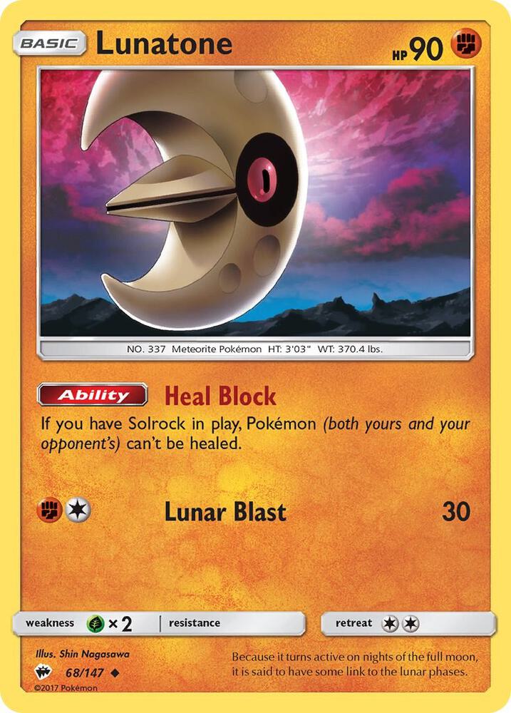 Lunatone 68/147 card from SM - Burning Shadows