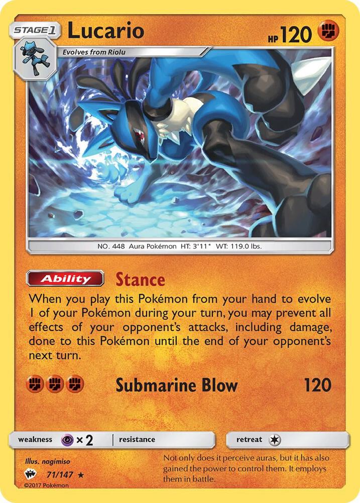 Lucario 71/147 card from SM - Burning Shadows