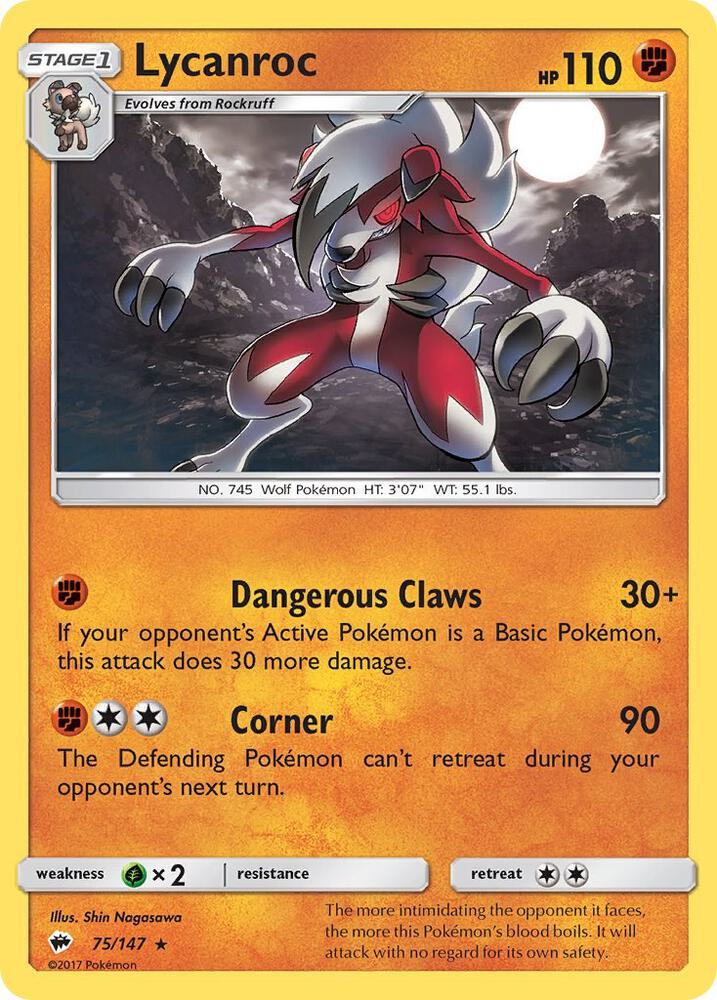 Lycanroc (75) 75/147 card from SM - Burning Shadows