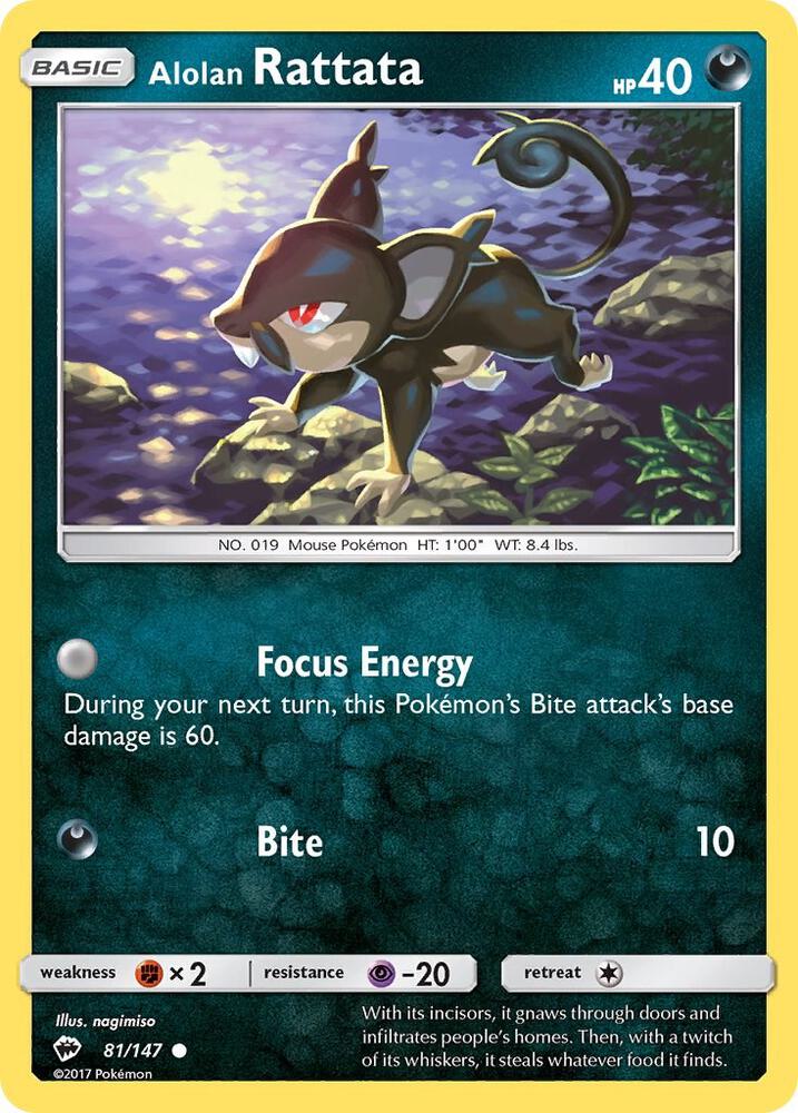 Alolan Rattata 81/147 card from SM - Burning Shadows