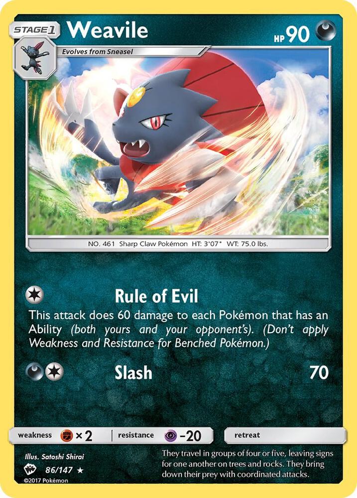 Weavile 86/147 card from SM - Burning Shadows
