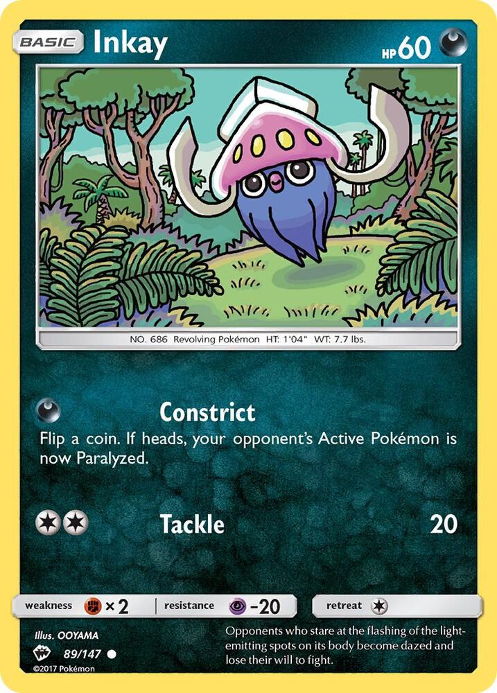 Inkay 89/147 card from SM - Burning Shadows