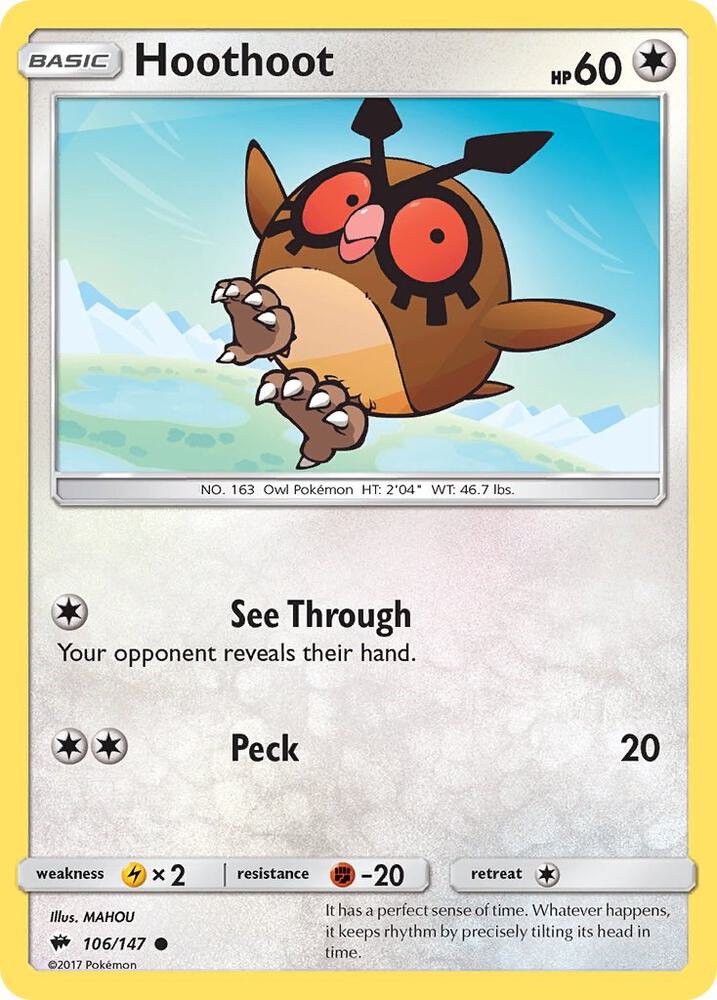 Hoothoot 106/147 card from SM - Burning Shadows
