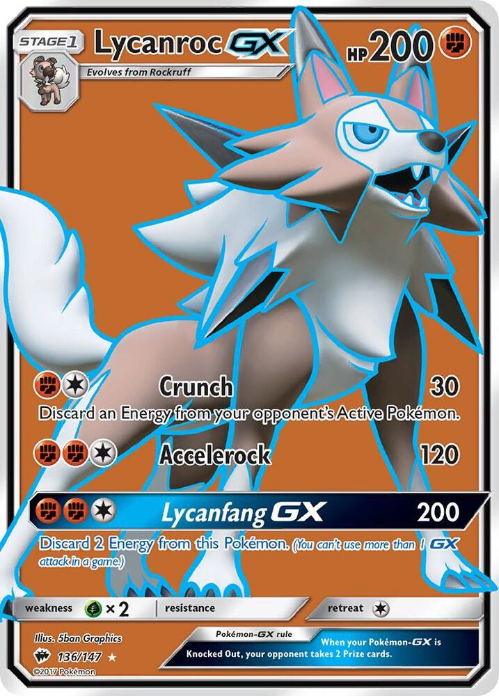 Lycanroc GX (Full Art) 136/147 card from SM - Burning Shadows
