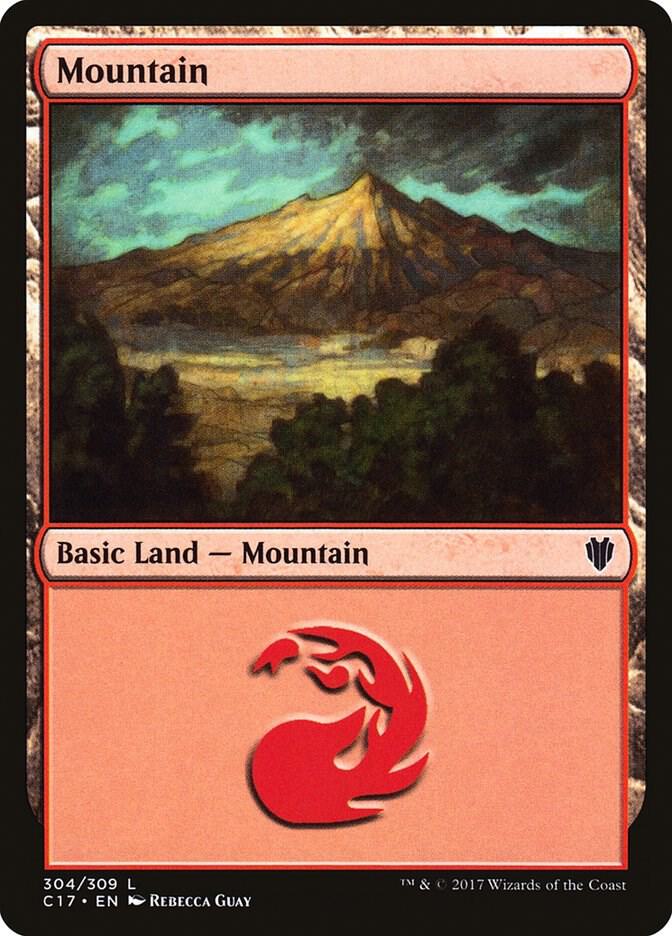 Mountain 304 card from Commander 2017