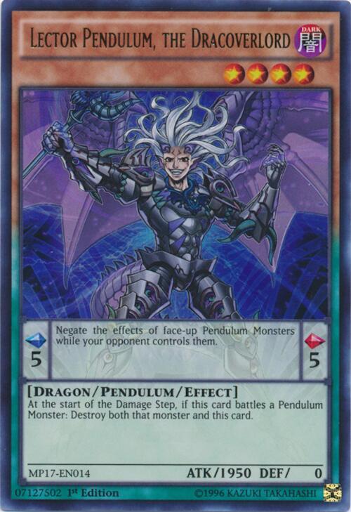 Lector Pendulum, the Dracoverlord MP17-EN014 card from 2017 Mega-Tins Mega Pack