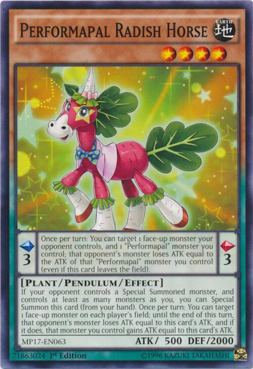 Performapal Radish Horse MP17-EN063 card from 2017 Mega-Tins Mega Pack