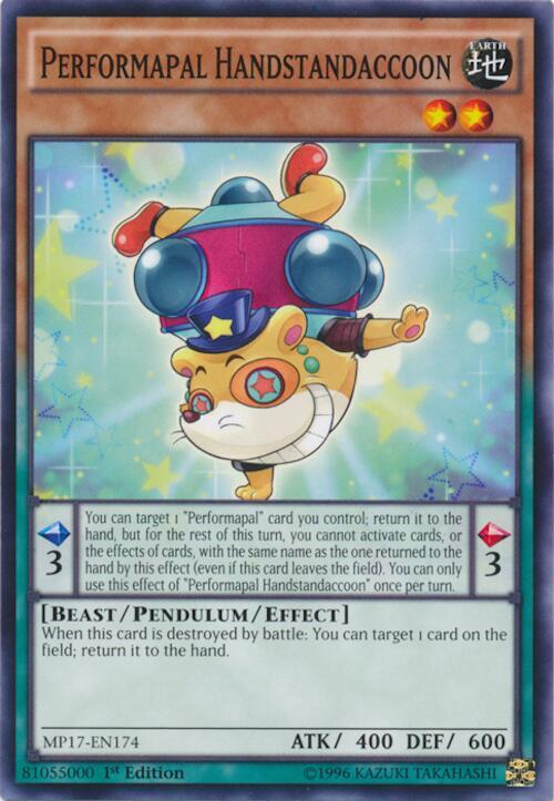 Performapal Handstandaccoon MP17-EN174 card from 2017 Mega-Tins Mega Pack