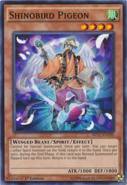 Shinobird Pigeon MP17-EN190 card from 2017 Mega-Tins Mega Pack