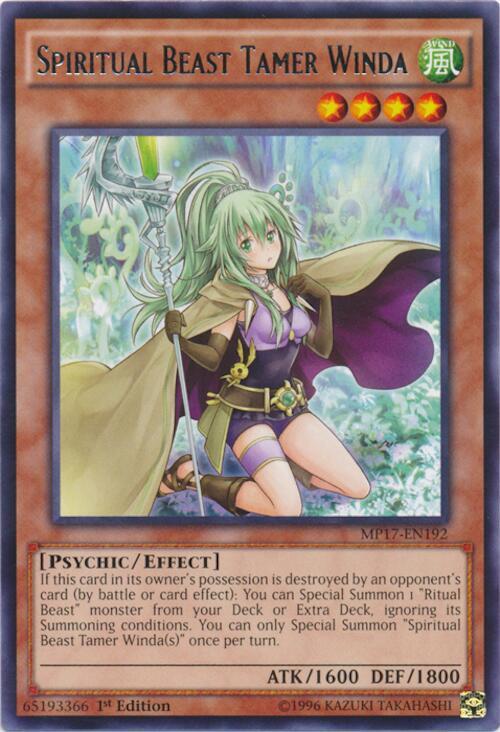 Spiritual Beast Tamer Winda MP17-EN192 card from 2017 Mega-Tins Mega Pack
