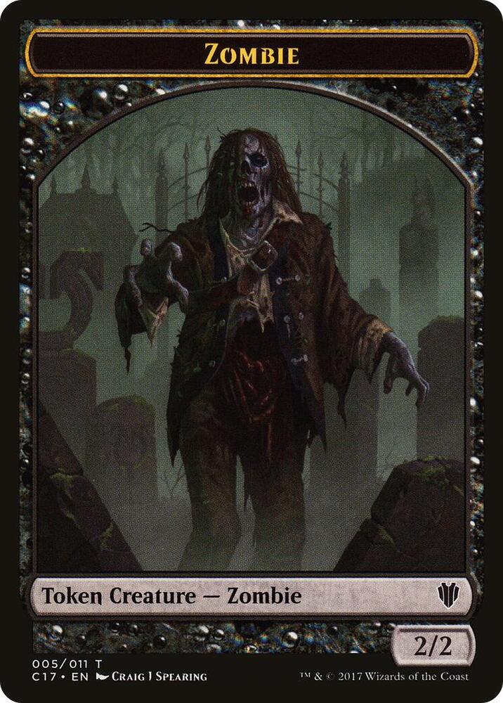 Zombie // Gold Double-Sided Token 5 // 10 card from Commander 2017