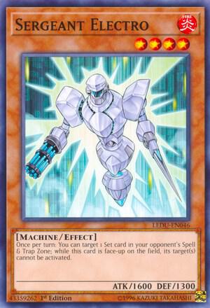 Sergeant Electro LEDU-EN046 card from Legendary Duelists