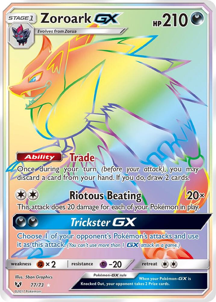 Zoroark GX (Secret) 77/73 card from Shining Legends