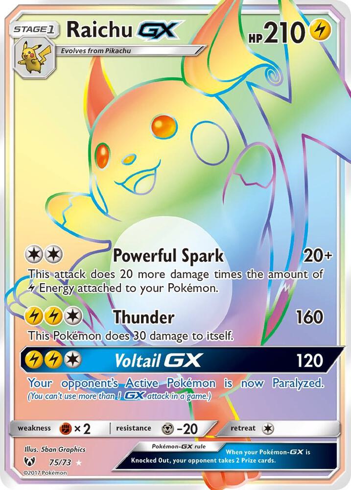 Raichu GX (Secret) 75/73 card from Shining Legends