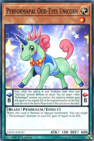 Performapal Odd-Eyes Unicorn LEDD-ENC07 card from Legendary Dragon Decks