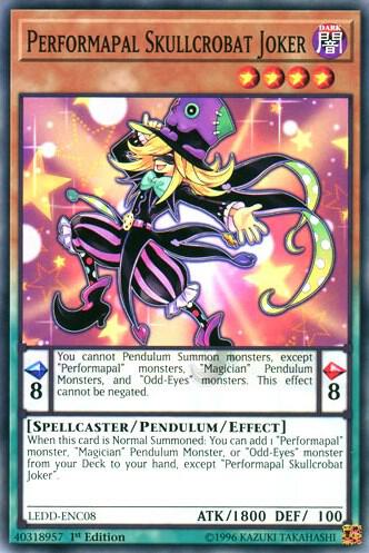 Performapal Skullcrobat Joker LEDD-ENC08 card from Legendary Dragon Decks
