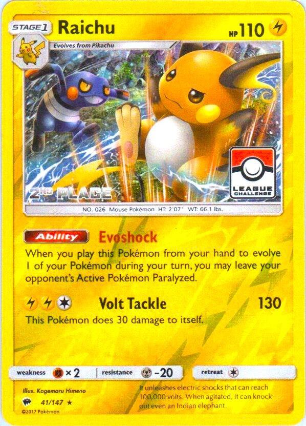 Raichu - 41/147 (League Challenge) [2nd Place] 041/147 card from League & Championship Cards