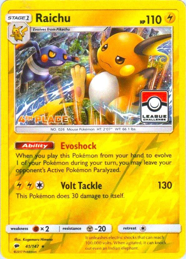 Raichu - 41/147 (League Challenge) [4th Place] 041/147 card from League & Championship Cards
