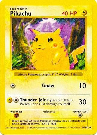 Pikachu (Red Cheeks) 058/102 card from Base Set (Shadowless)