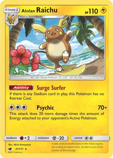 Alolan Raichu 31/111 card from SM - Crimson Invasion