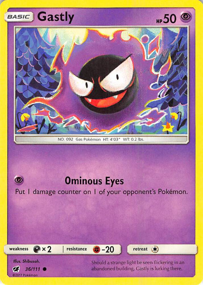 Gastly 36/111 card from SM - Crimson Invasion