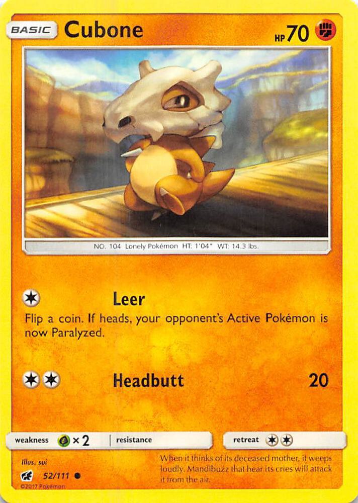 Cubone 52/111 card from SM - Crimson Invasion