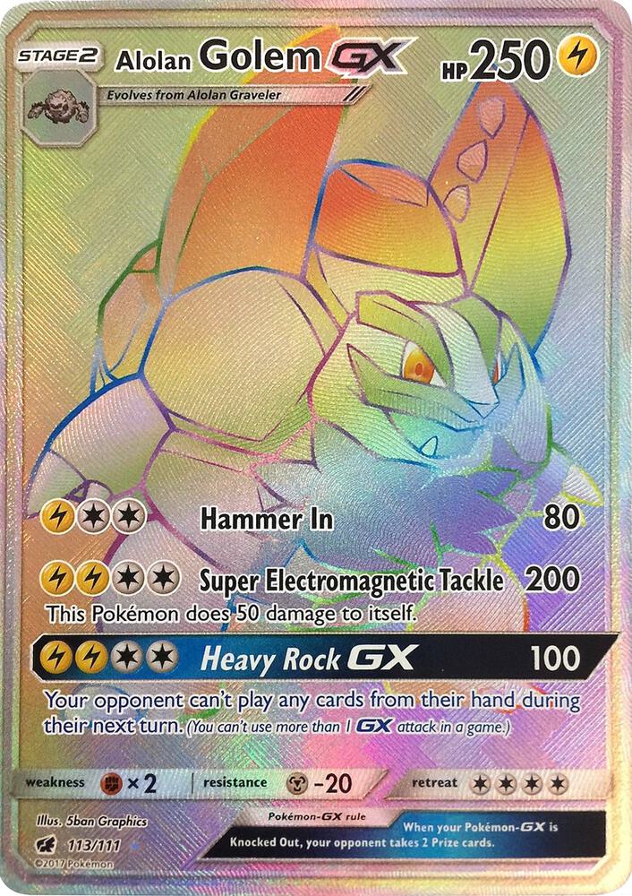 Alolan Golem GX (Secret) 113/111 card from SM - Crimson Invasion