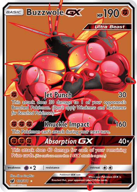 Buzzwole GX (Full Art) 104/111 card from SM - Crimson Invasion