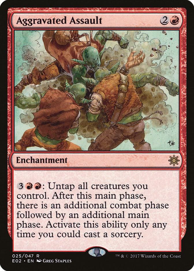 Aggravated Assault 25 card from Explorers of Ixalan