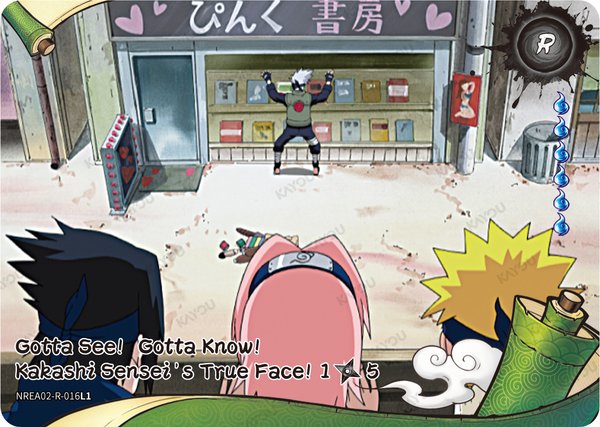 Gotta See! Gotta Know! Kakashi Sensei’s True Face! 1/5 NREA02-R-016L1 card from Earth Scroll Series 2